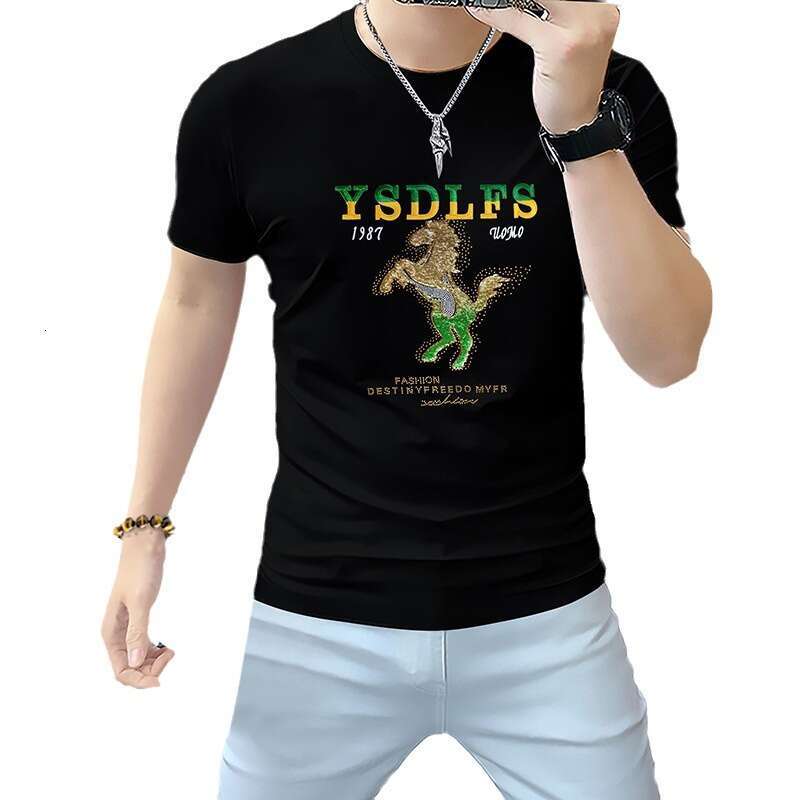Heavy Industry Trend Embroidery Short Round Neck Shirt Mercerized Cotton Men's Half Sleeve Comfortable Breathable Summer New T-Shirt