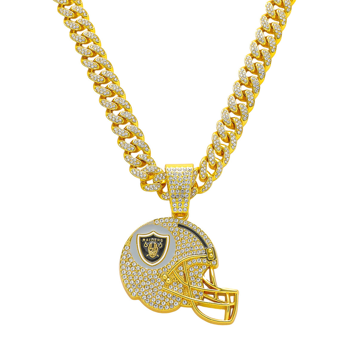 New mens full-diamond chain hip-hop style personalized helmet and football team logo pendant necklace - view 6