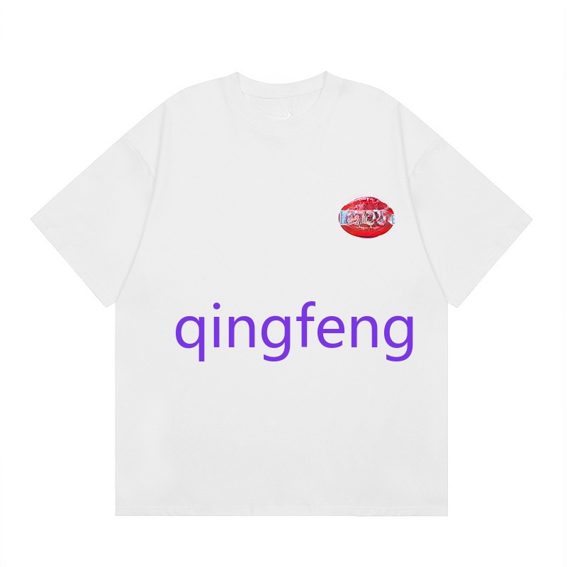 Summer men's trendy white cotton T-shirt with sailboat and coastal patterns, men's street style short sleeved round neck T-shirt