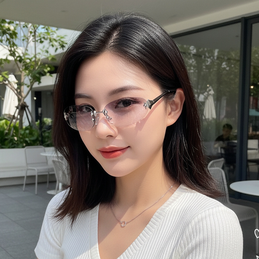 Y2K millennium hot girl style star-shaped frameless retro oval sunglasses, trendy sunglasses