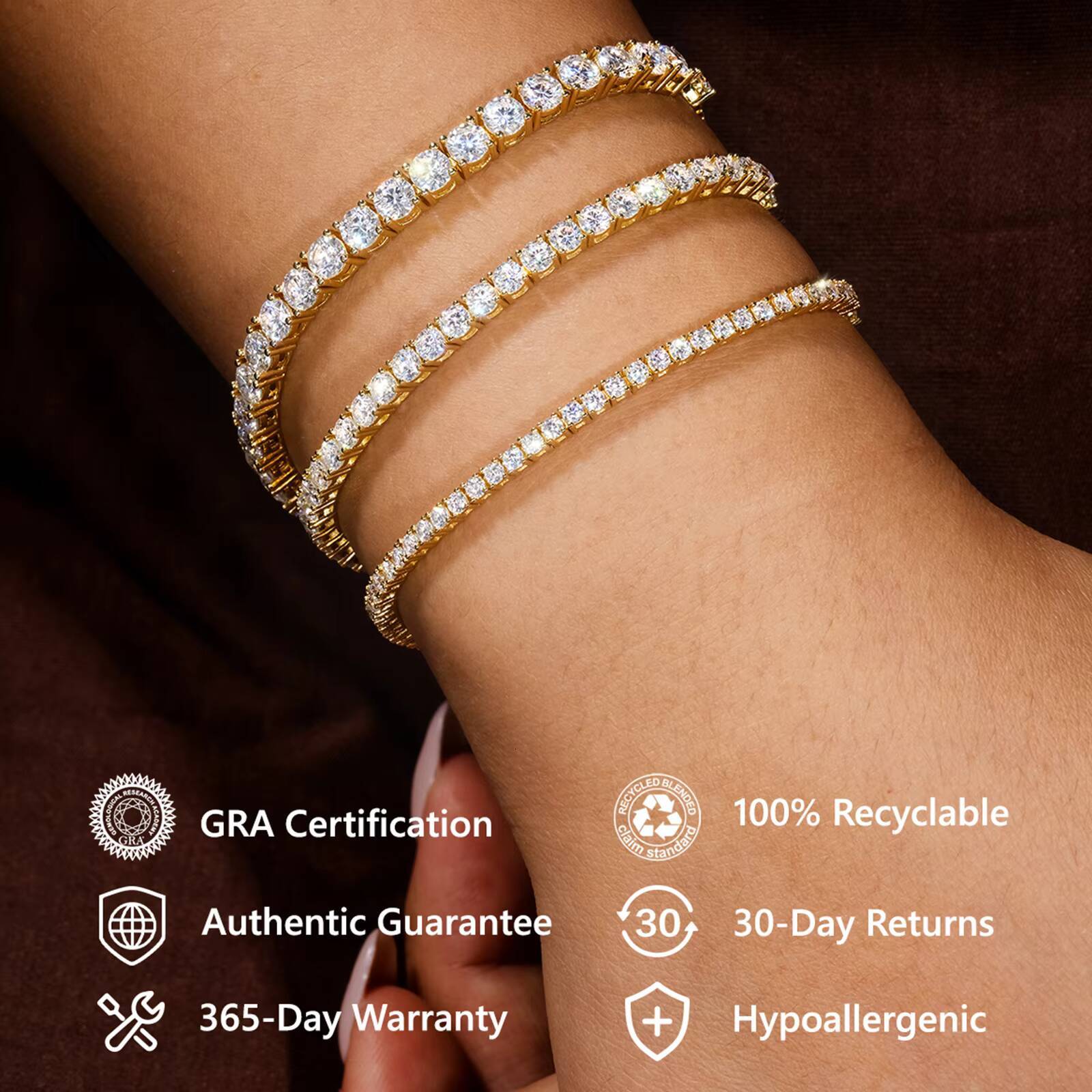 2/3/4mm Moissanite Diamond Bolo Bracelet VVS GRA 14K 18K Gold Plated 925 Sterling Silver Adjustable Tennis Bracelet for Women