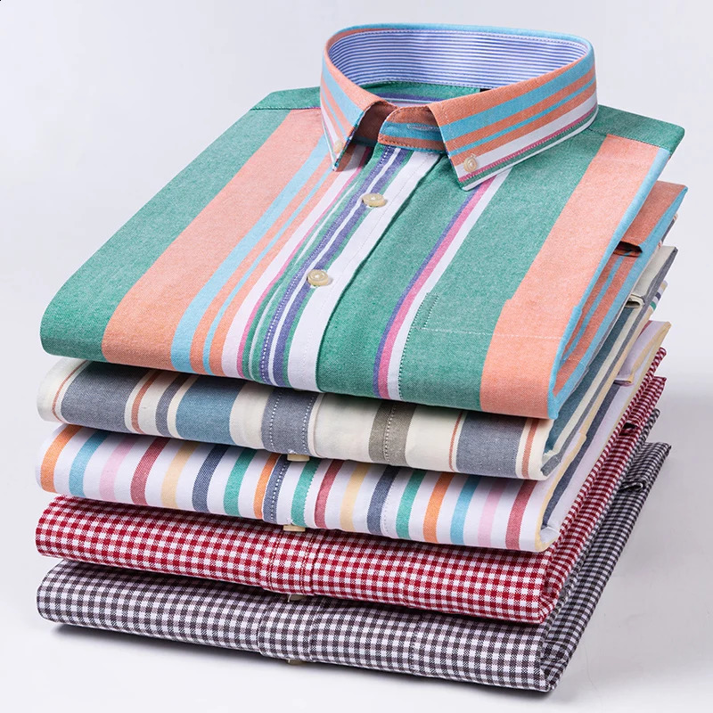 Mens Casual 100 Cotton Oxford Striped Pocket Long Sleeve Soft Buttoned Plaid Formal Male Clothes Oversized Shirt Plus Size 260410