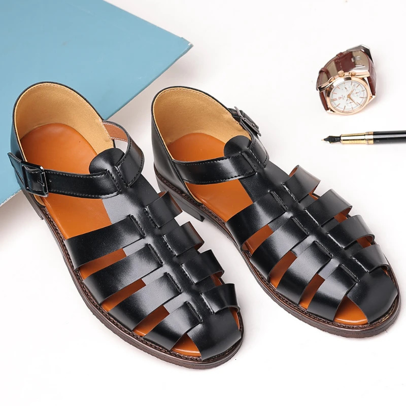 Summer Mens Sandals High Quality Leather Roman Shoes Men Casual Beach Shoes y Hollow Out sandalias Male Big Size 38-48 260413