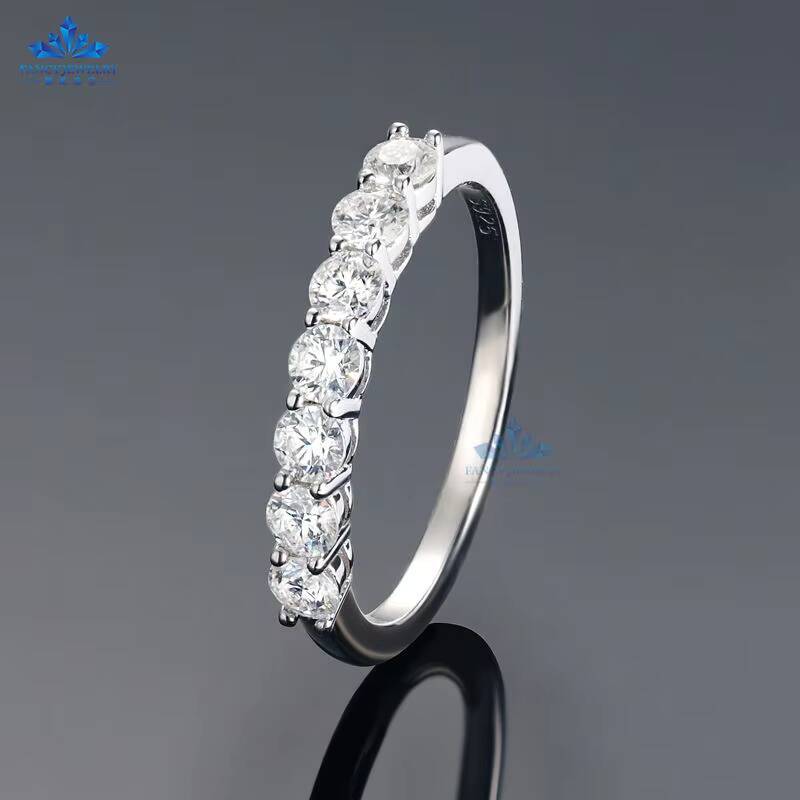 Pass Diamond Test Moissanite Half Eternity Finger Ring 100 Real S925 Silver 7pcs 3mm Moissanite Cheap Gemstones Rings Women