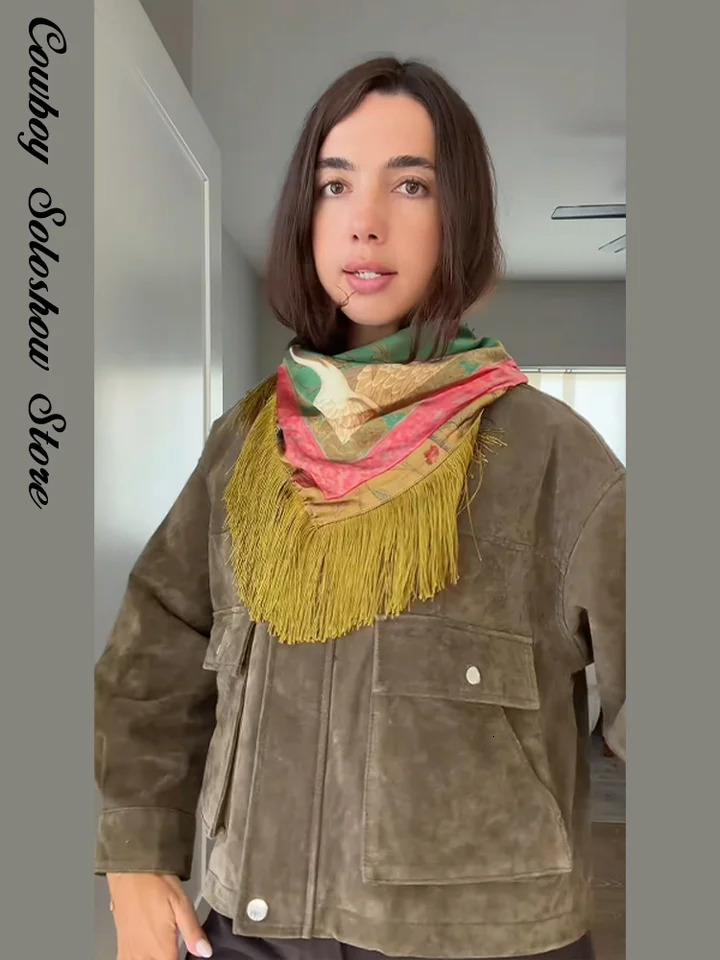 Vintage Printed Tassel Patchwork Square Scarf Women Green Fashion Casual High Street Spring Shawl 2026 260413