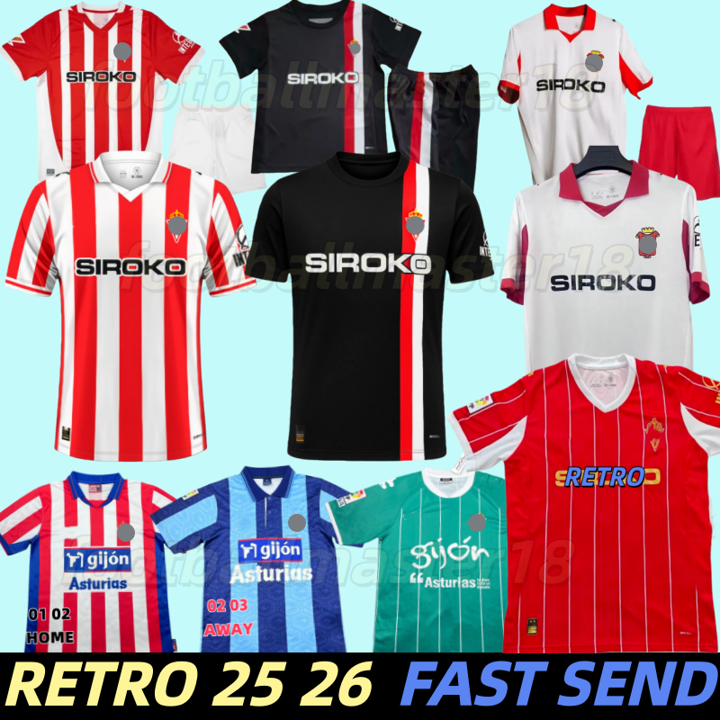 RETRO 25 26 Sporting Gijon men kids kit 2025 2026 David Villa Djurdjevic Djuka Manu Garcia G. Football Shirt MEN KIDS KIT
