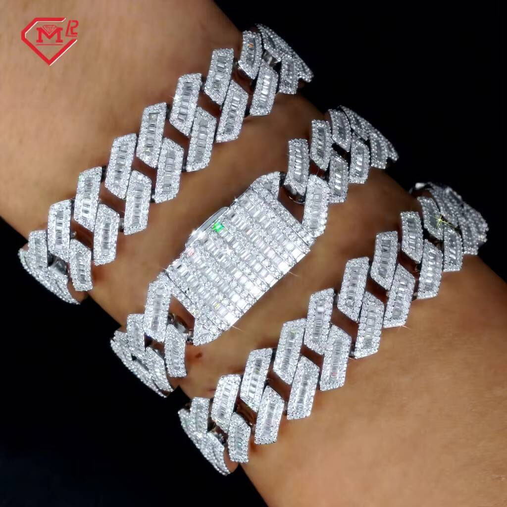 US Stock 15mm Moissanite Cuban Bracelet Jewelry Silver 925 Pass Diamond Test Vvs Iced Out Moissanite Bracelet
