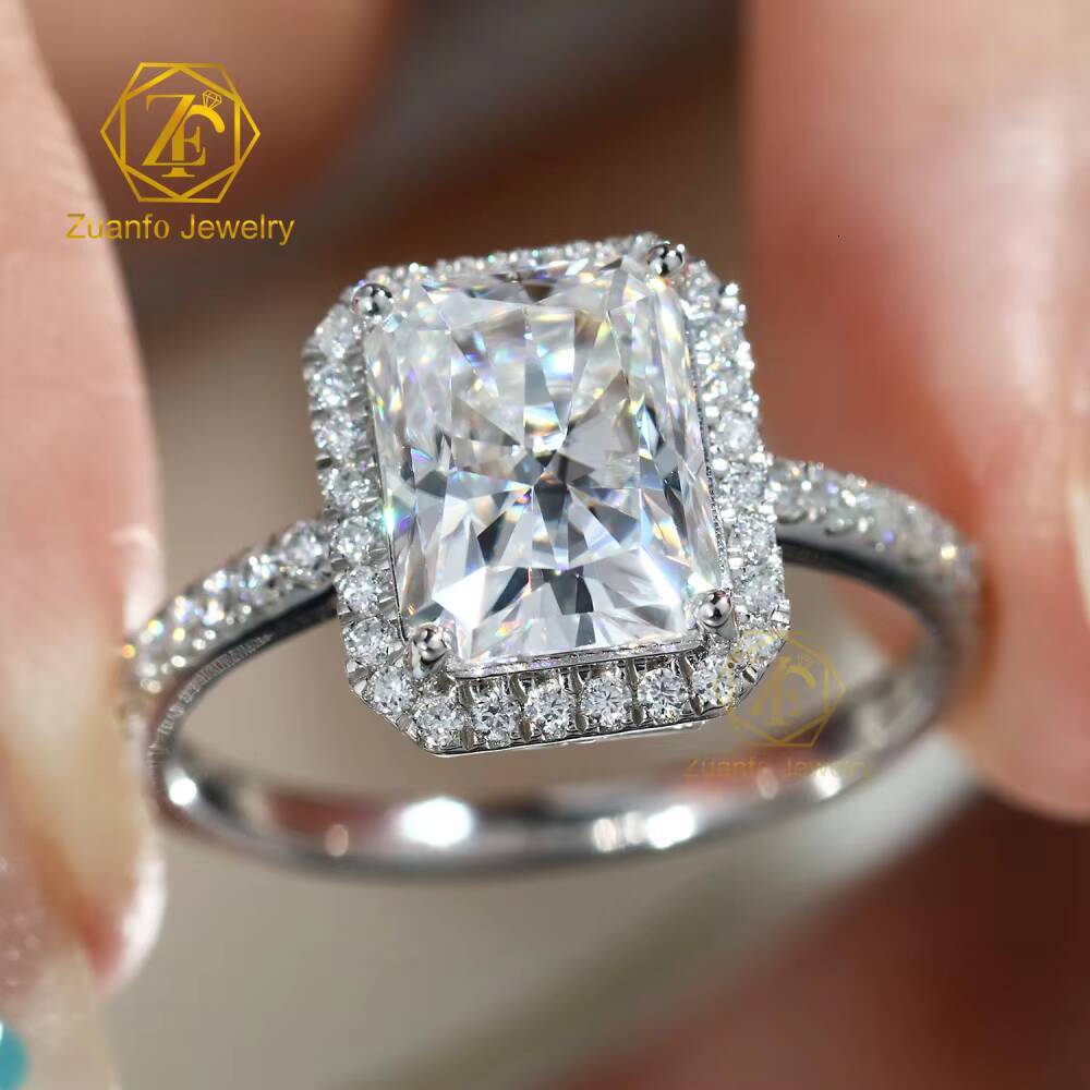 Radiant Cut Moissanite VVS 1 3CT Engagement 14K White Gold GRA Wedding Promise Ring for Women Halo Design