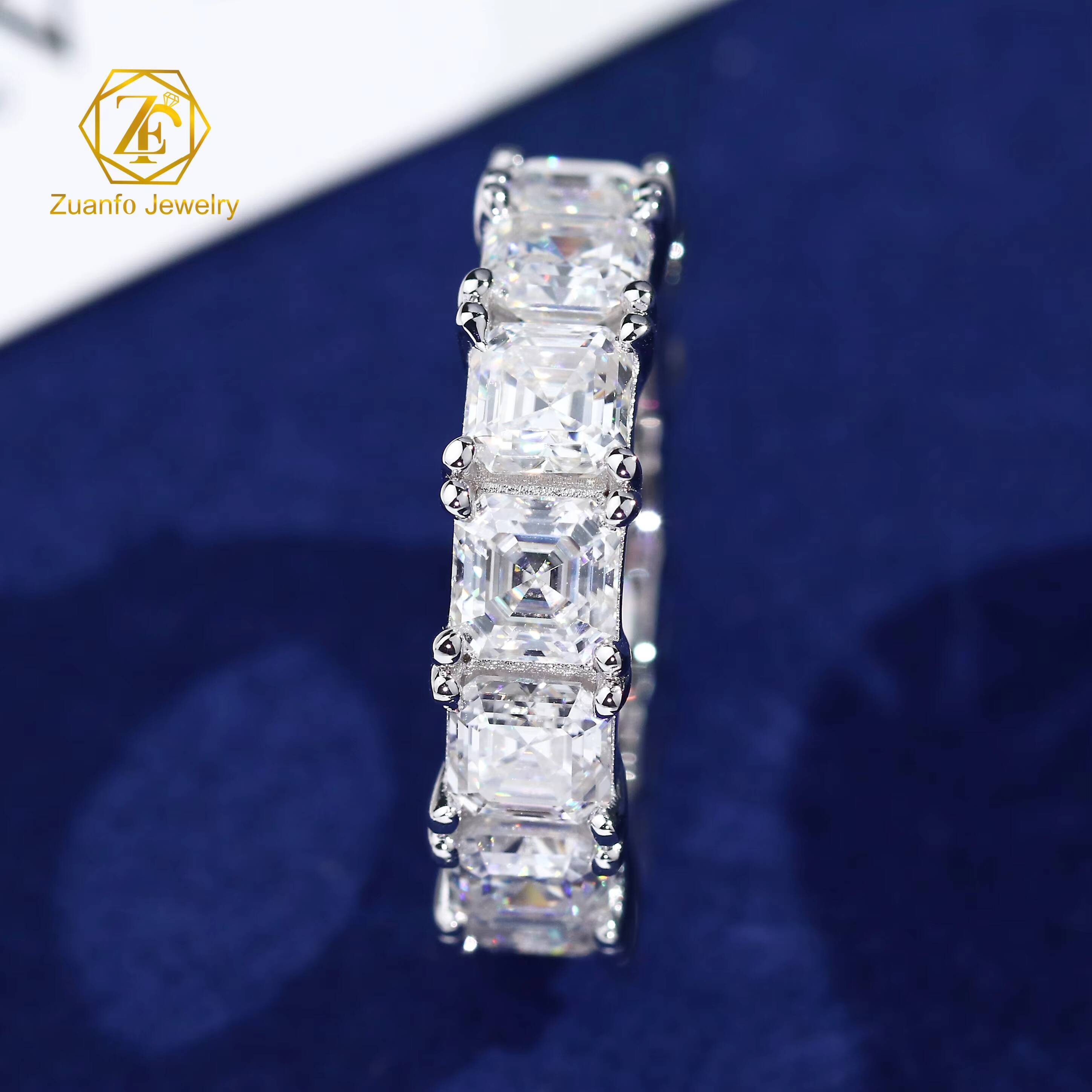 Fine Jewelry S925 Silver Princess Emerald Round Cut Vvs d Color Eternity Moissanite Hip Hop Tennis Ring for Men and Women