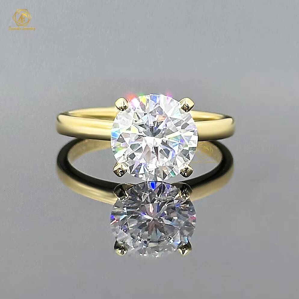 14K Solid Yellow Gold 95MM Moissanite Classic Engagement Wedding Ring for Women with Round Brilliant Cut Diamond