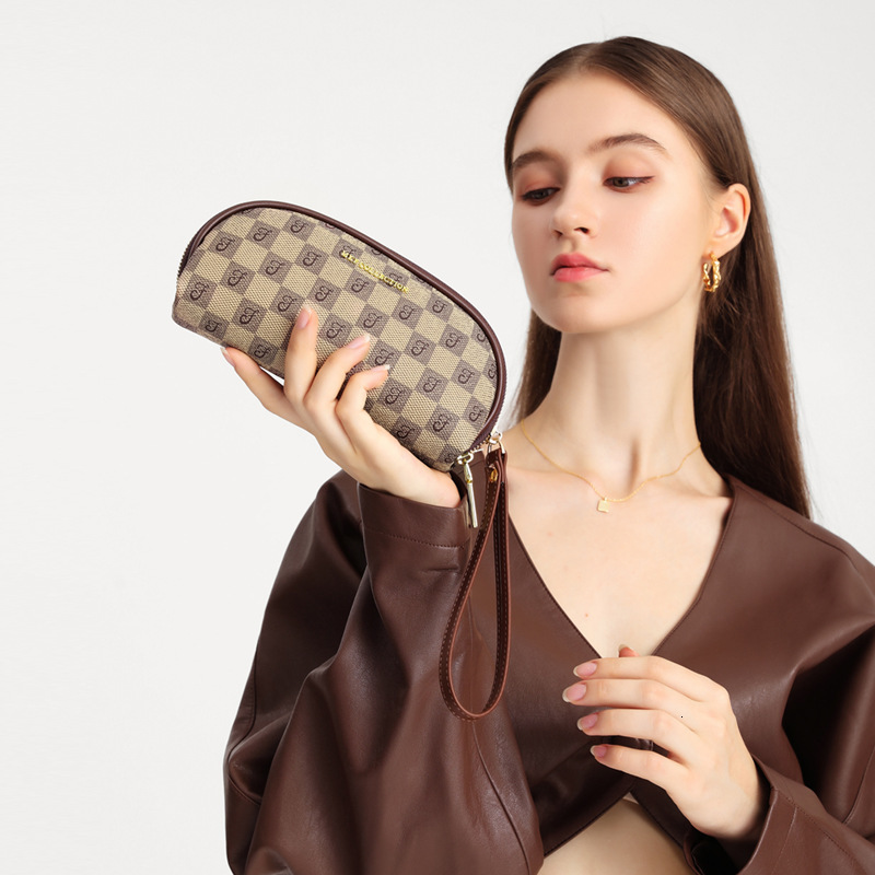 Vintage Checkerboard Print Wristlet Wallet For Women Luxury Zipper Clutch Bag With Wrist Strap For Cosmetics Cards Storage - view 3