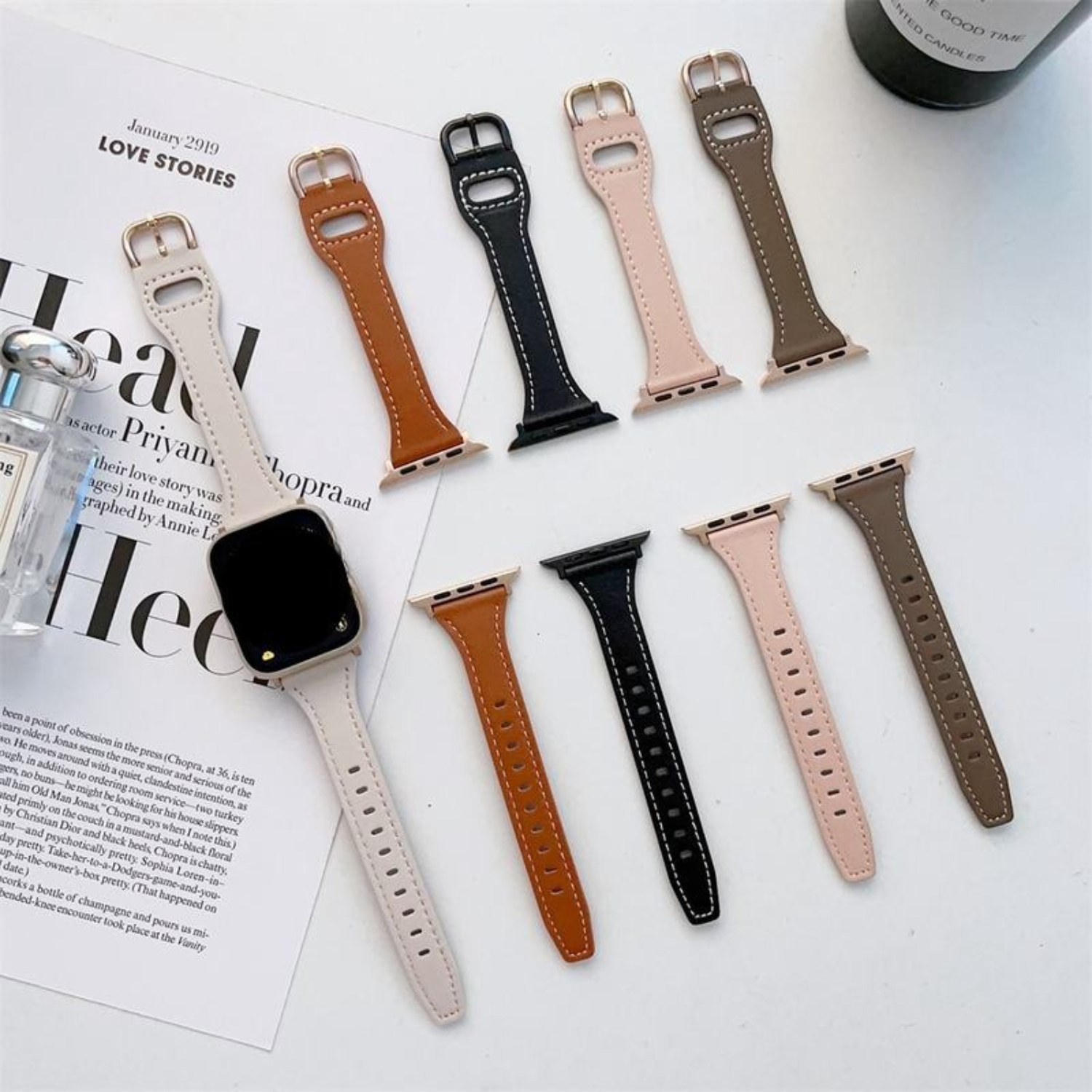 Women's Slim Genuine Leather Watch Band for Apple Watch Series 7 8 9 SE Ultra 40/41/44/45/49mm Fashion Wristband