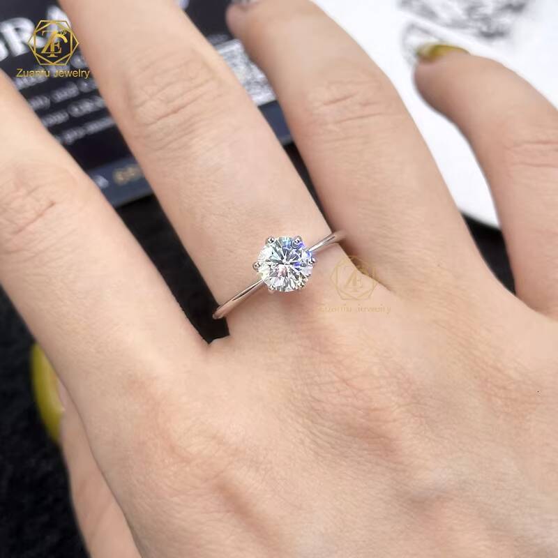 Fast Shipping 14K Solid Gold Classic Engagement Wedding Ring for Women 1CT Moissanite with Round Brilliant Cut Diamond