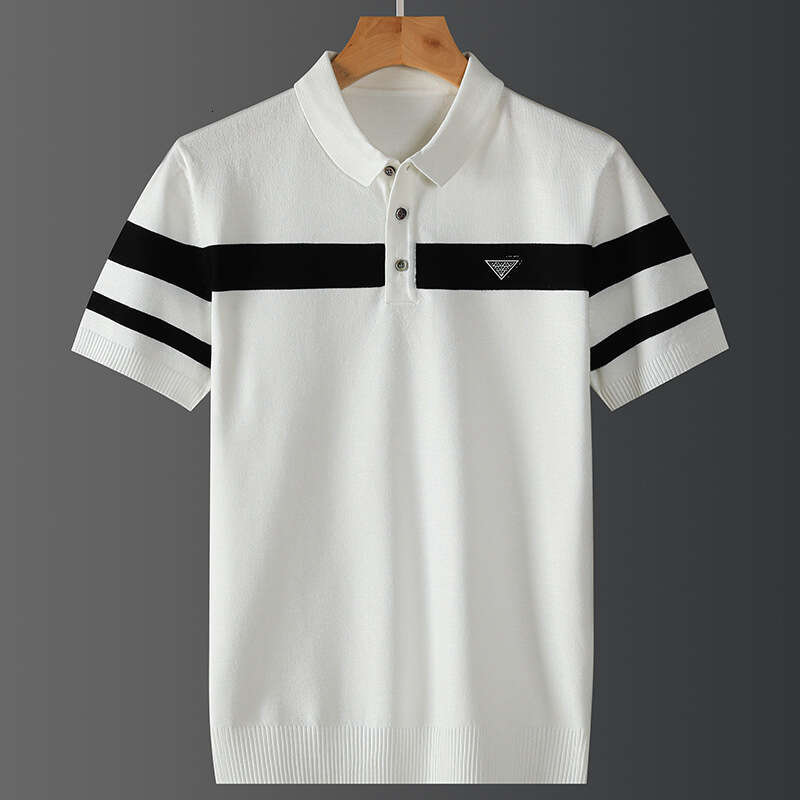 Men's Knit Striped Color Block Polo Shirt Summer Turn Down Collar Short Sleeve Casual Lightweight Breathable Anti Pilling High End Fashion Top