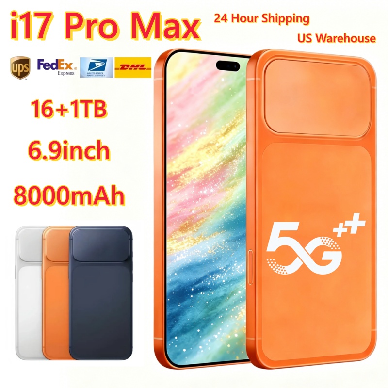 i17 Pro Max 5G Phone 16GB+1TB Unlocked Smartphone USB-C Face ID 6.9inch Screen HD+Android Operating System Phone Custom Packaging Box