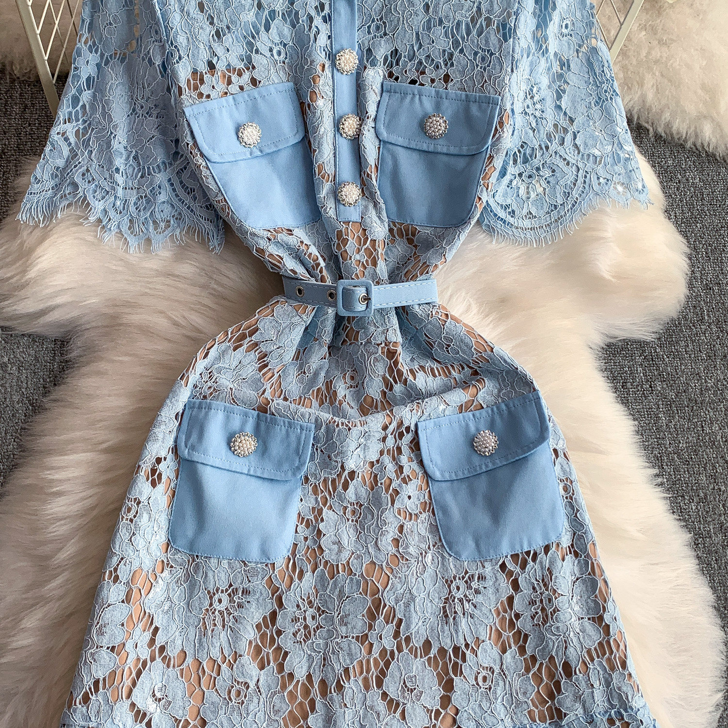 Casual Dresses Summer Quality Summer Embroidery Fishtail Short Evening Prom Dress Women Beaded Button Ruffles Belt Mini Party Flower Dresses Brand 202