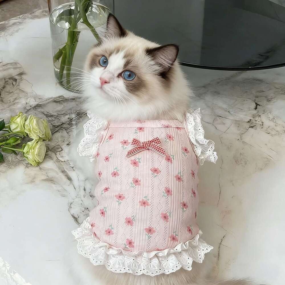 Famous brand Spring and summer new pet clothing wholesale floral lace kittens thin camisole for small dogs pupakaIK