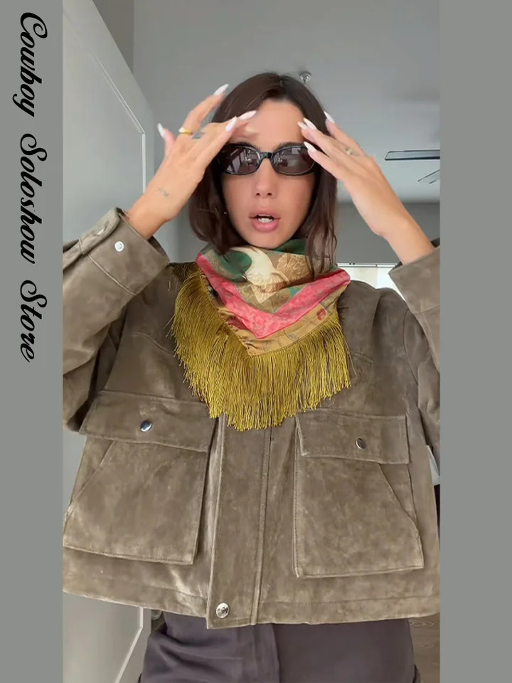 Vintage Printed Tassel Patchwork Square Scarf Women Green Fashion Casual High Street Spring Shawl 2026 260413