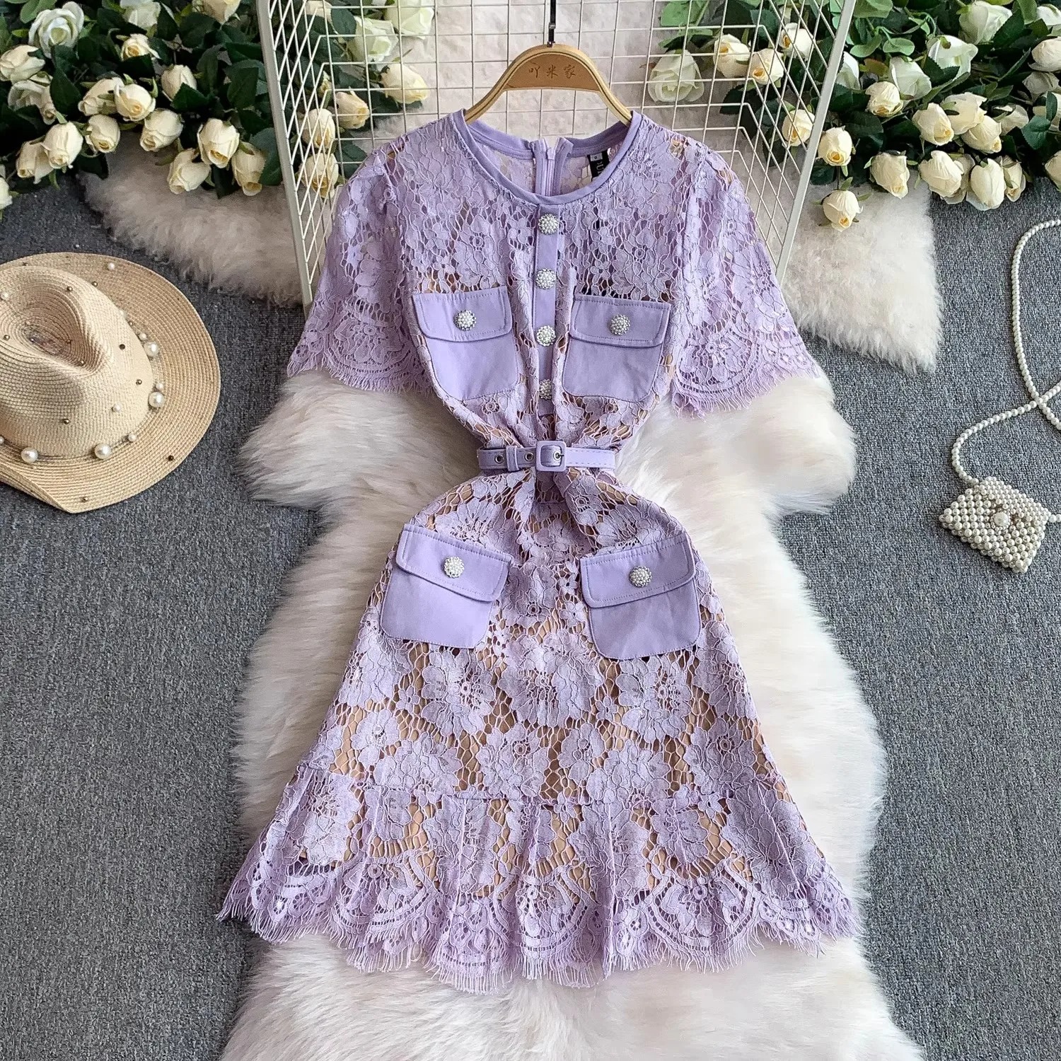 Casual Dresses Summer Quality Summer Embroidery Fishtail Short Evening Prom Dress Women Beaded Button Ruffles Belt Mini Party Flower Dresses Brand 202