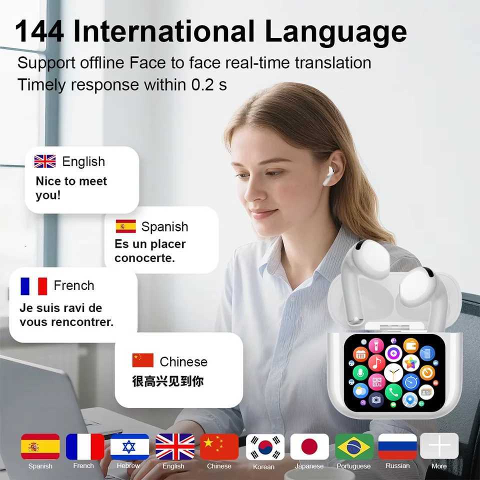 Real Time Translators Headphones Wireless Earphones Noise Canceling IPX7 Waterproof Smart Touch Control Kids Women Men Earbuds H260414