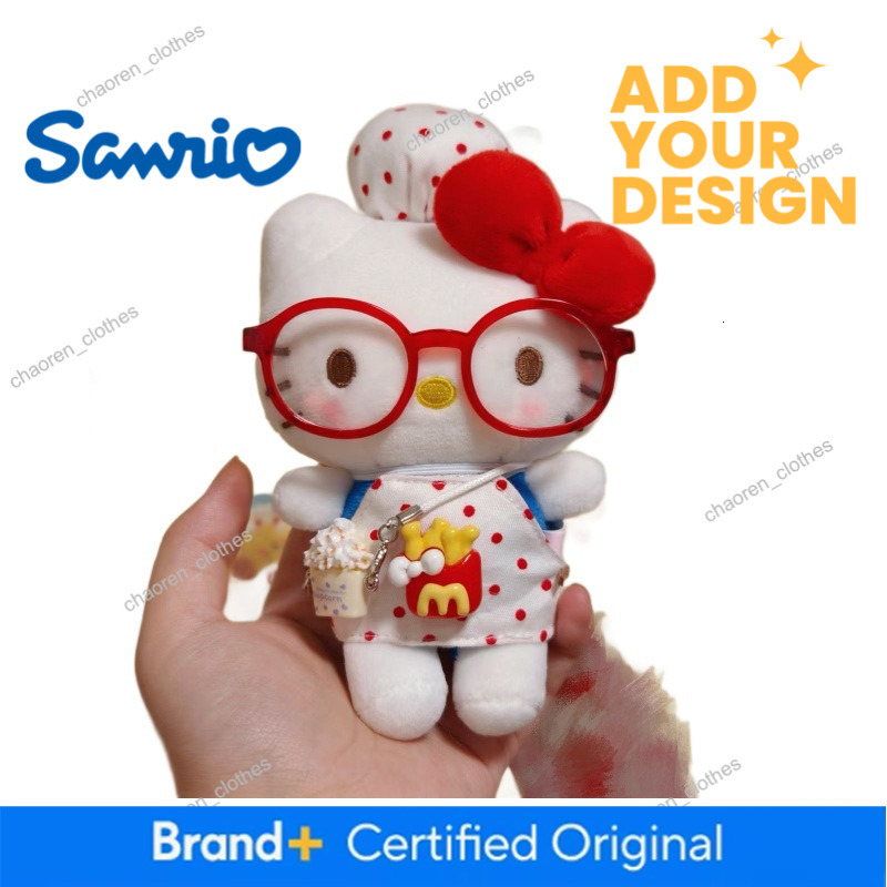 Cute McDonald's Hello Kitty Plush Keychain with Red Glasses & Apron, Cartoon Bag Pendant, Gift for Girls