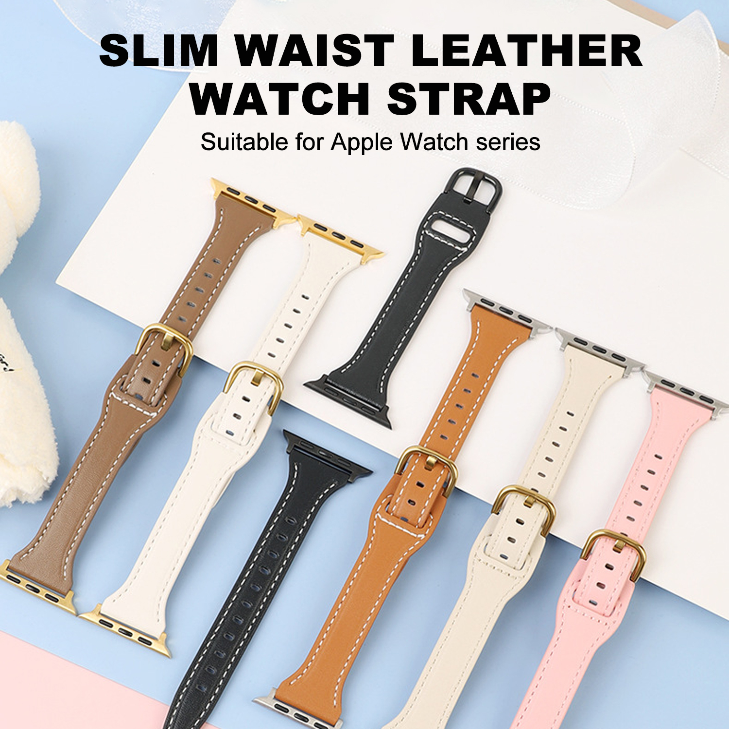 Women's Slim Genuine Leather Watch Band for Apple Watch Series 7 8 9 SE Ultra 40/41/44/45/49mm Fashion Wristband