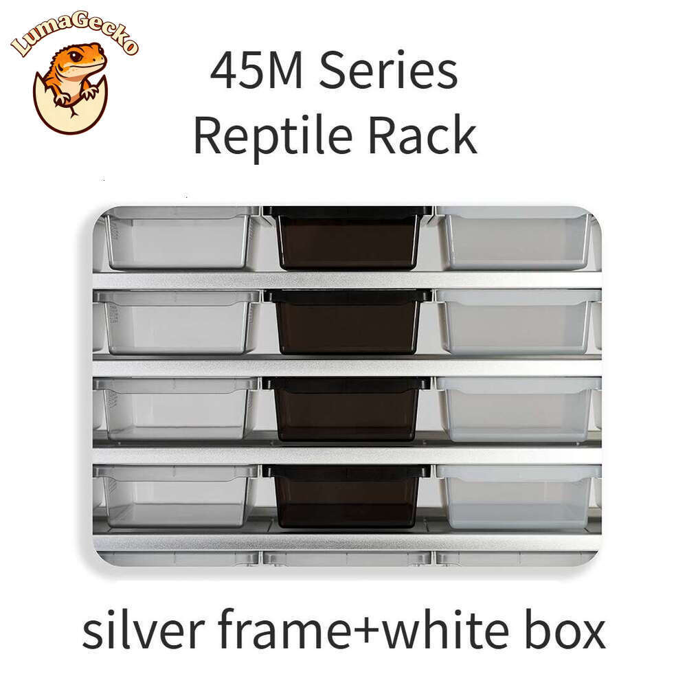 45M Series: Reptile Rack Silver Frame Aluminum Alloy White Box Reptile Enclosure Habitat Bearded Dragon Giant Leopard Gecko Snake Breeding Cage Terrar