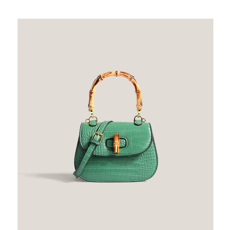 2026 Niche Bamboo Handheld Saddle Bag with High Quality and Light Luxury Crocodile Pattern Single Shoulder Bag for Women Trendy Crossbody Bag