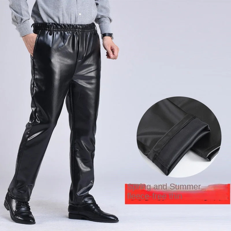 Men's Black Bootcut Leather Pants, Faux PU Polyester Trousers with Zipper Fly for Formal Events 260413 - view 3