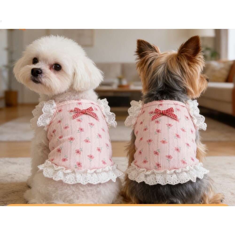 Famous brand Spring and summer new pet clothing wholesale floral lace kittens thin camisole for small dogs pupakaIK