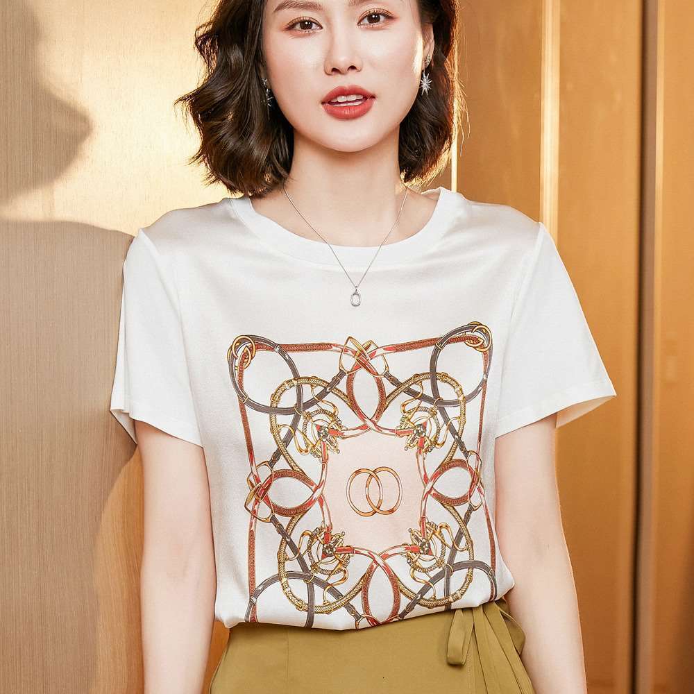 2026 New Arrival Women Satin Smooth Cool Touch T-Shirt Casual AB Spliced Short Sleeve Slim Fit Fashion Versatile Soft Summer Tops MAKOUFEI
