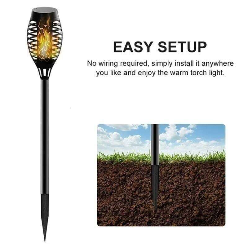 LED Solar Flame Torch Flickering Light Waterproof Garden Decoration Outdoor Lawn Path Yard Patio Floor Lamp 26W0414