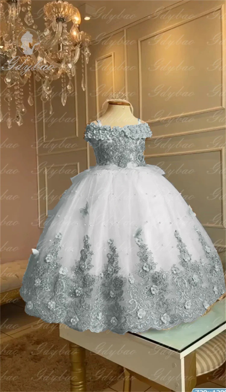 Pink Flower Girl Dresses Big Pearls Lace Ball Gown First Communion Dress Birthday Pos Shoot Gowns for Party 251129