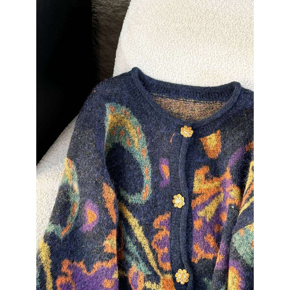 Autumn Retro Sweater Cardigan Women Korean Fashion Thick Metal Embroidery Knitted Gentle Vintage Clothes MAKOUFEI