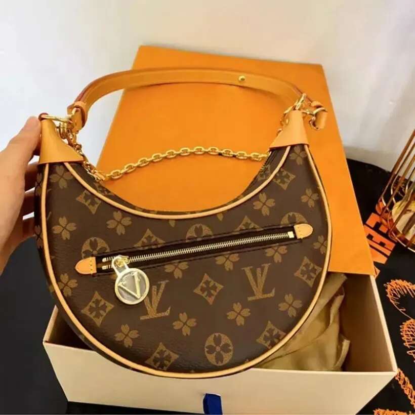Luxury designer Bag Women Handbags High Quality LOOP moon Purse Brown flower Lady Tote Brand Letter Leather crossbody Shoulder bag wallet Size 23x7x13cm AA1