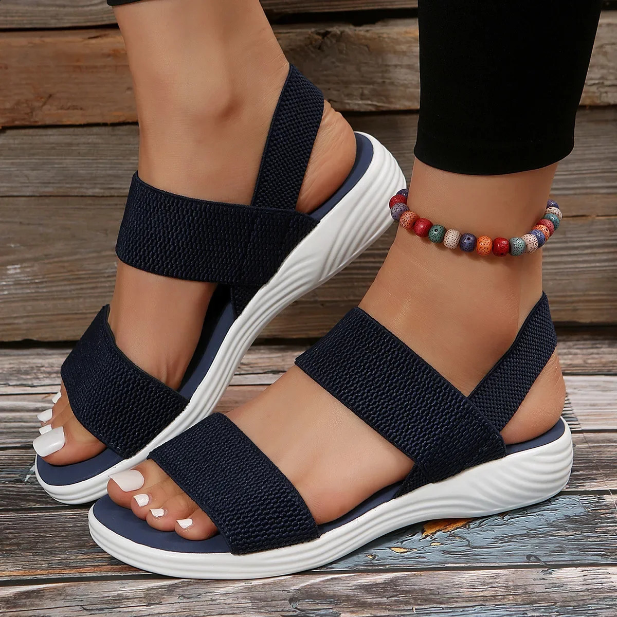 Womens Knit Elastic Cloth Wedge Sandals Slip On Lightweight Walking Women Plus Size Comfortable Summer Shoes Woman 260626 - view 7