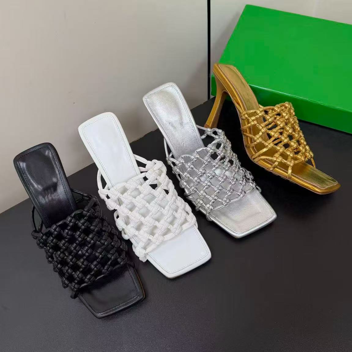 Luxury Brand Women Mule Pumps Frog Knotted Leather Pumps Stiletto Heel Mules Woven Hand-knotted Leather Sandal Shoes sandal Dress Designer shoes Open Toes with box