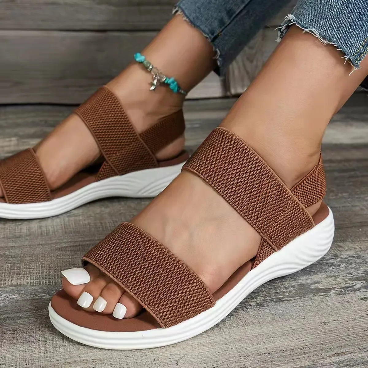 Womens Knit Elastic Cloth Wedge Sandals Slip On Lightweight Walking Women Plus Size Comfortable Summer Shoes Woman 260626