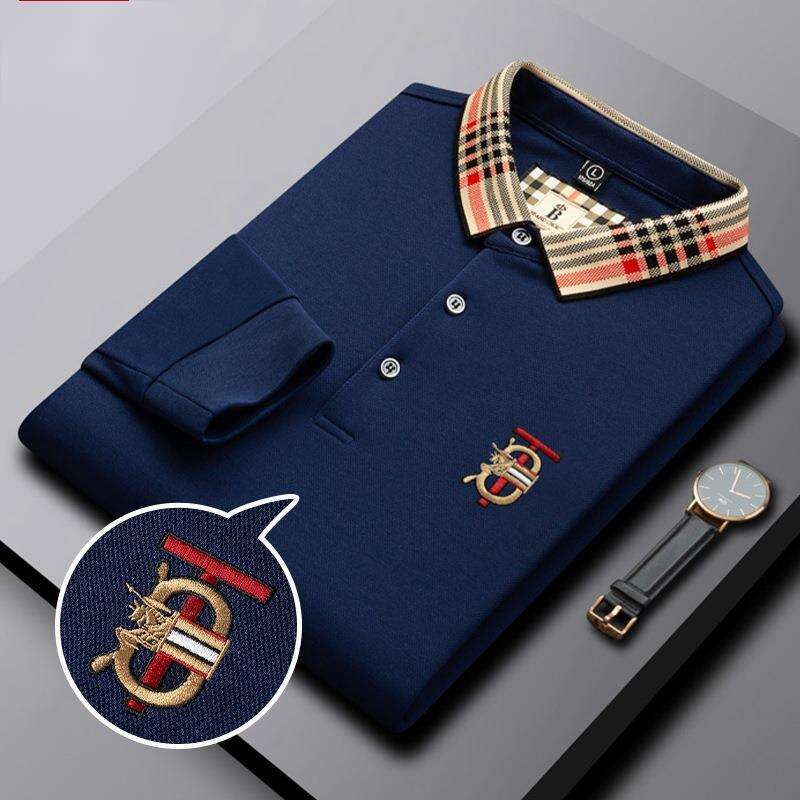 Clothing 2026 New Men Autumn Solid Color Embroidered Long Sleeve T-Shirt Daily Casual Slim Fit Business Men's Polo Shirt A