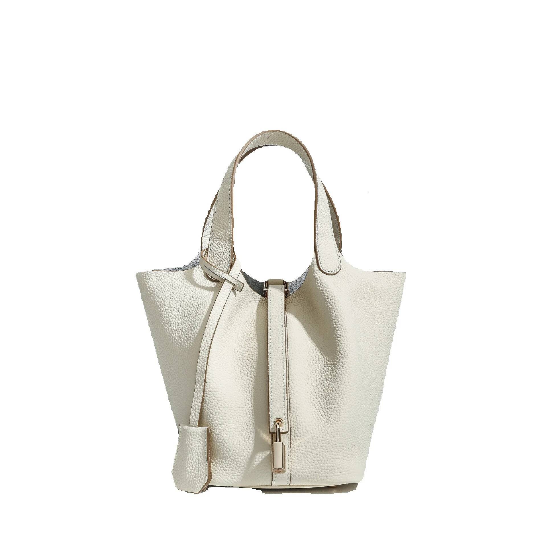 Women's New Model, Light Luxury High-End Feel, Hand-Held Bucket Genuine Leather Basket Mommy Bag, Bridal Wedding Bag - view 6