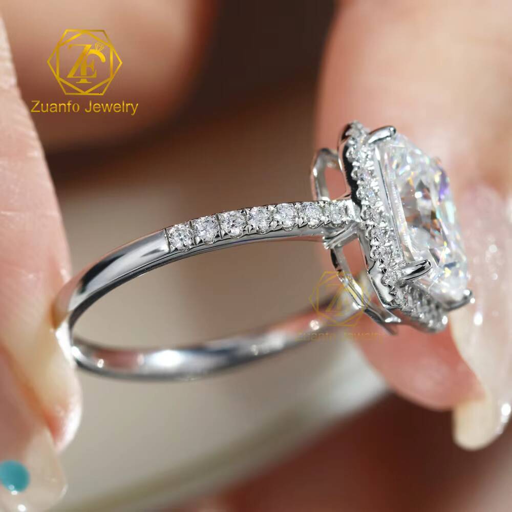 Radiant Cut Moissanite VVS 1 3CT Engagement 14K White Gold GRA Wedding Promise Ring for Women Halo Design