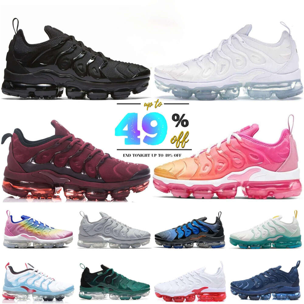 Designer Vapormmaxs Plus Tn Runni Shoes Men Women Sneakers Triple White Black Candy Gradient Burgundy Cherry University Blue Game Royal Obsidian Walki
