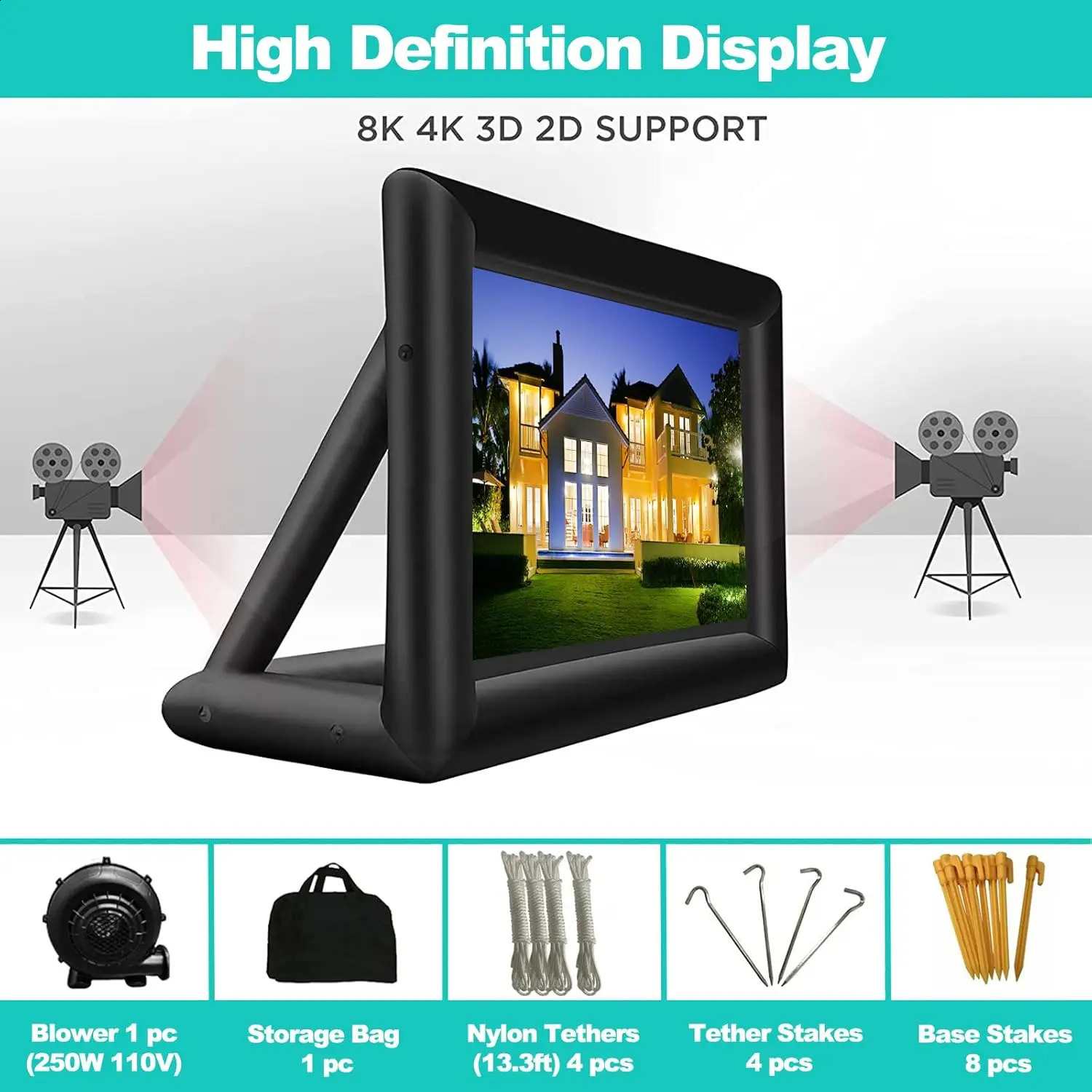 20ft Inflatable Projector Screen Portable for Outdoor Movies Front Rear Projection with Blower and Accessories 260414