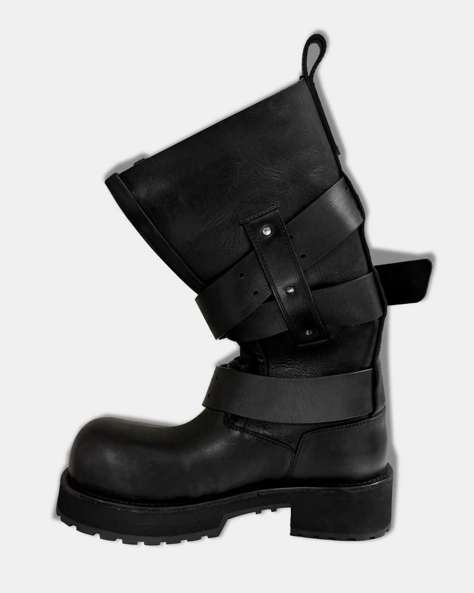 Modern Vintage Big Round Toe Height Increasing Boots Mens Belt Buckle Street Style Mid-Calf Boot Platform Motorcycle Boots 260413