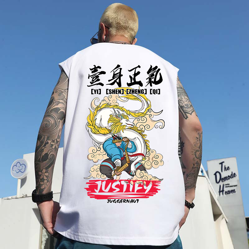 2026 Summer Men's Hong Kong Style Printed Tank Tops | Trendy Oversized Crew Neck Athletic Sleeveless Tees for Students