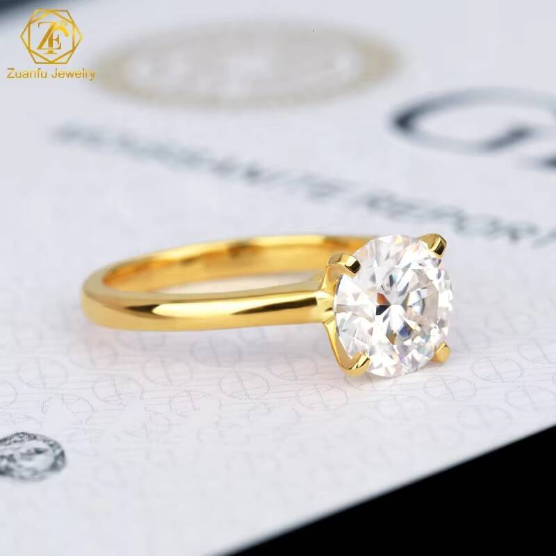 Classics Design Moissanite Ring 8mm 2ct Womens 925 Sterling Silver Wedding Jewelry Party Gift Elegant Stone 925 Sterling Silver