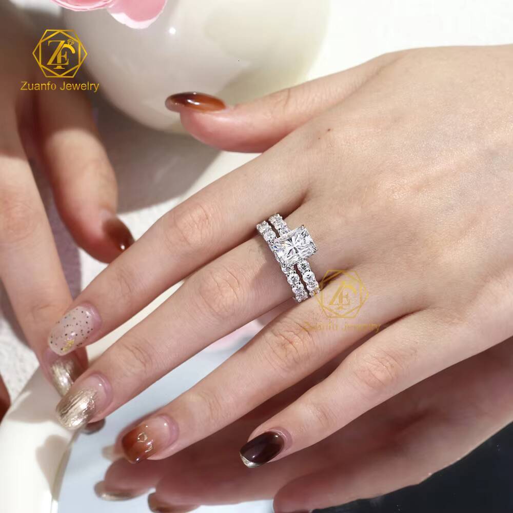 Moissanite Diamond Custom Made Tulip Design 2ct 3ct Mossinite Solid Gold 10K 14K 18K Wedding Engagement Rings with Wedding Band