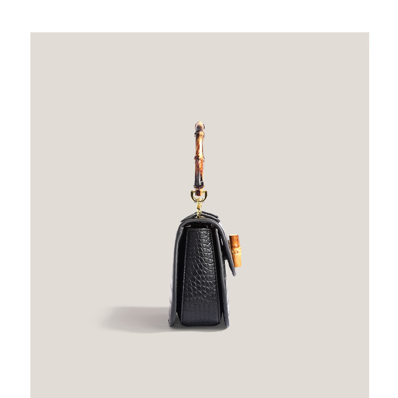 2026 Niche Bamboo Handheld Saddle Bag with High Quality and Light Luxury Crocodile Pattern Single Shoulder Bag for Women Trendy Crossbody Bag