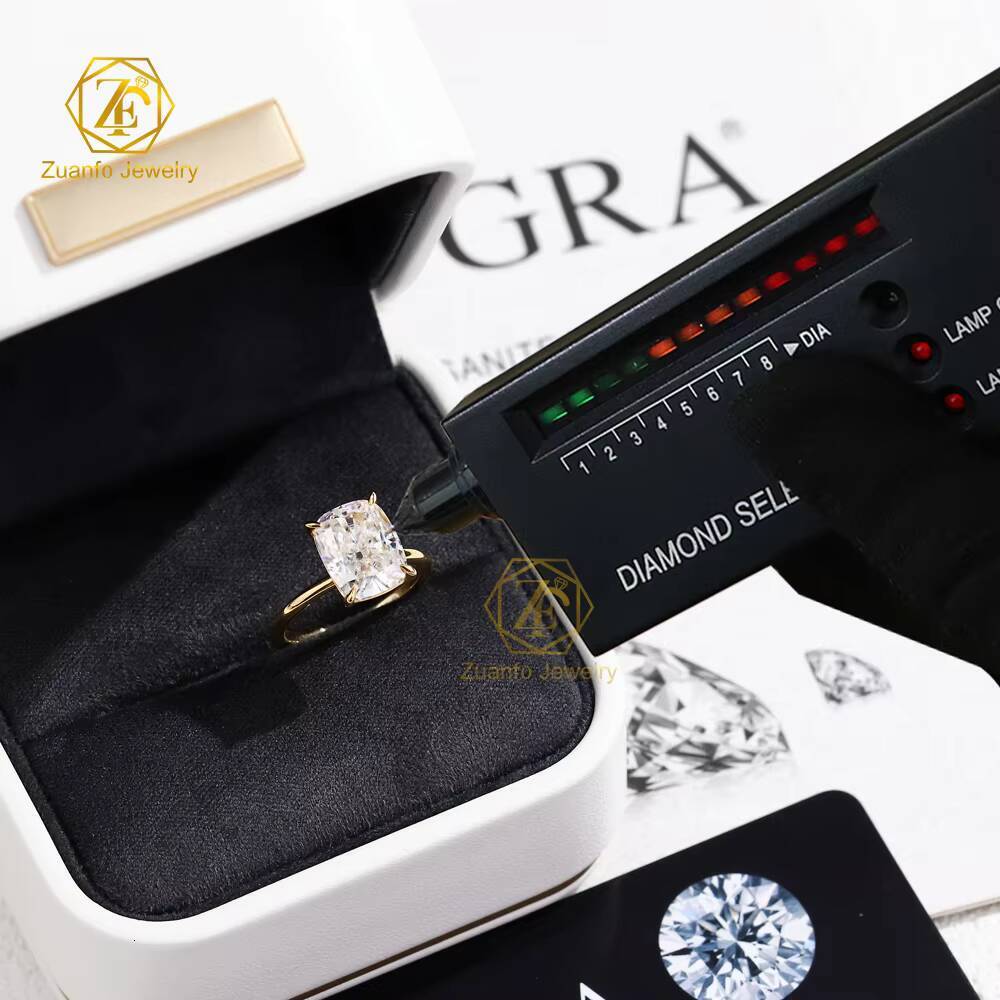 Luxury 5CT VVS Cushion Cut Moissanite Diamond Tester Engagement Wedding Ring with 10K 14K 18K Gold for Women