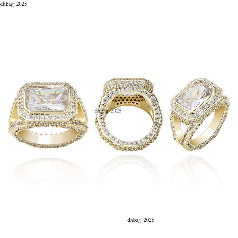 Jewelry Luxury Jewelry INS Hot Sale Large Square Diamond Hip Hop Full Moissanite Men and Women Trendy Real Gold Plated Ring